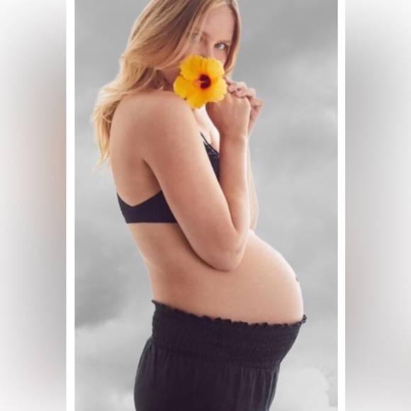 Maternity Pants White Linen Blend Underbelly Smocked Waist Pants Wide Leg SZ S/M - Picture 2 of 12